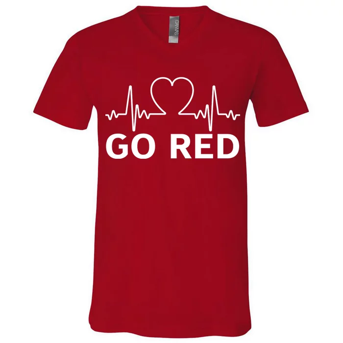 Go Red Pulse Heart Disease Awareness V-Neck T-Shirt