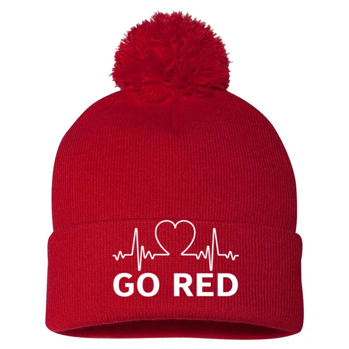 Go Red Pulse Heart Disease Awareness Pom Pom 12in Knit Beanie