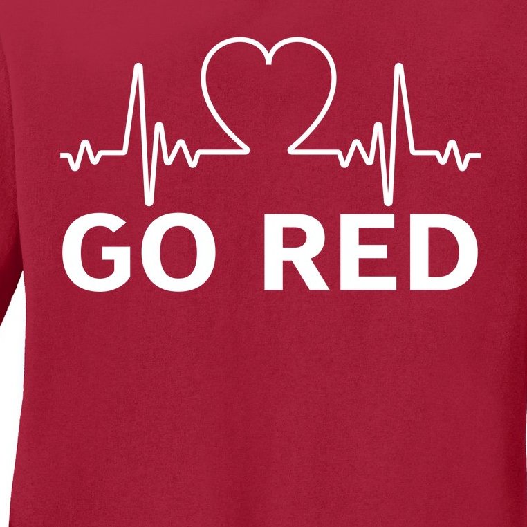 Go Red Pulse Heart Disease Awareness Ladies Missy Fit Long Sleeve Shirt