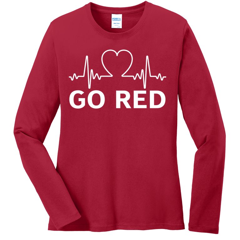 Go Red Pulse Heart Disease Awareness Ladies Missy Fit Long Sleeve Shirt
