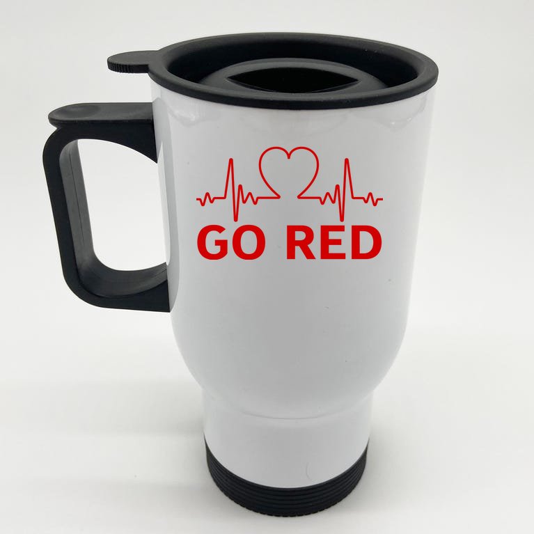 Go Red Pulse Heart Disease Awareness Stainless Steel Travel Mug