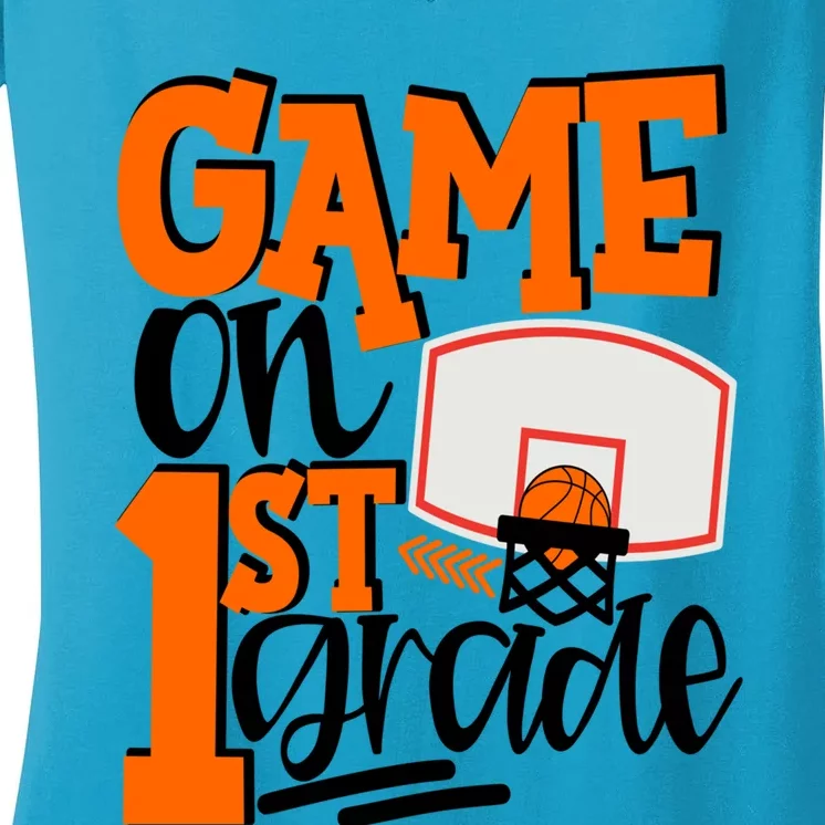 Game On 1St Grade Fun Basketball School Gift Women's V-Neck T-Shirt