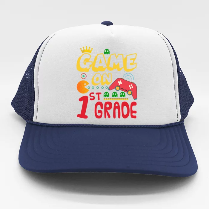 Game On 1St Grade Back To School First Grade Video Gamer Gift Trucker Hat