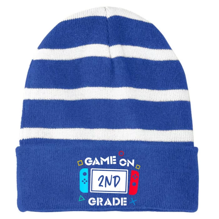 Game On 2Nd Grade Second Back To School First Day Of Gift Striped Beanie with Solid Band