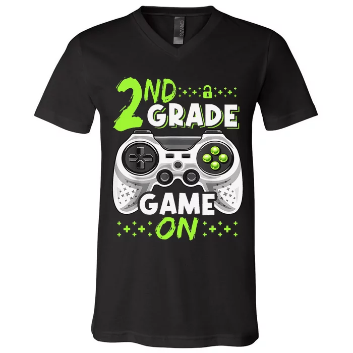 Game On 2nd Grade Back To School Funny Gamer V-Neck T-Shirt