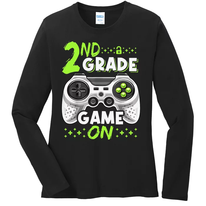 Game On 2nd Grade Back To School Funny Gamer Ladies Long Sleeve Shirt