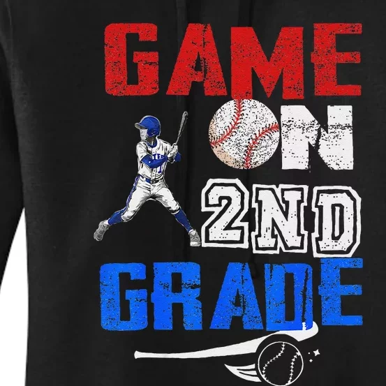 Game On 2nd Grade With Baseball Player First Day Of School Women's Pullover Hoodie