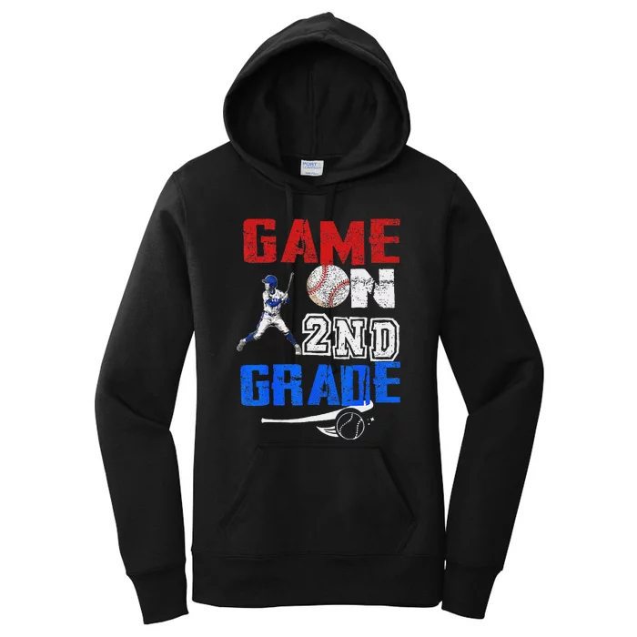 Game On 2nd Grade With Baseball Player First Day Of School Women's Pullover Hoodie