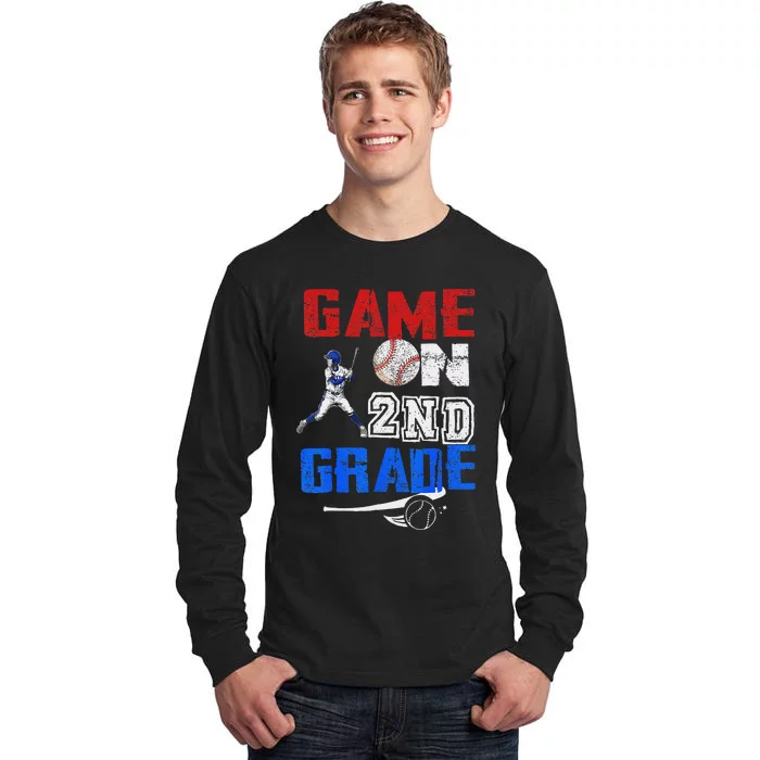 Game On 2nd Grade With Baseball Player First Day Of School Tall Long Sleeve T-Shirt