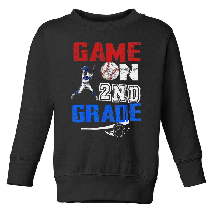 Game On 2nd Grade With Baseball Player First Day Of School Toddler Sweatshirt