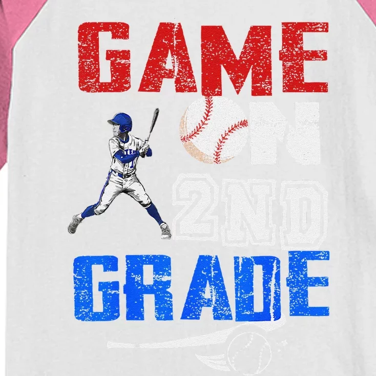 Game On 2nd Grade With Baseball Player First Day Of School Kids Colorblock Raglan Jersey