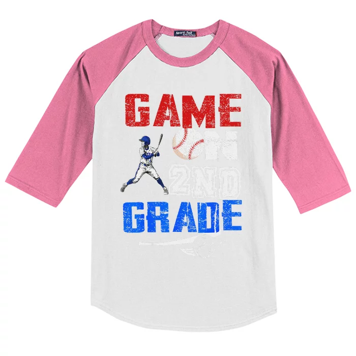 Game On 2nd Grade With Baseball Player First Day Of School Kids Colorblock Raglan Jersey