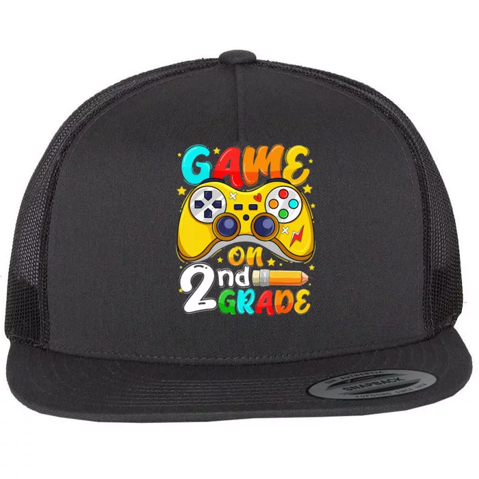 Game On 2nd Grade Back To School Gamer Flat Bill Trucker Hat