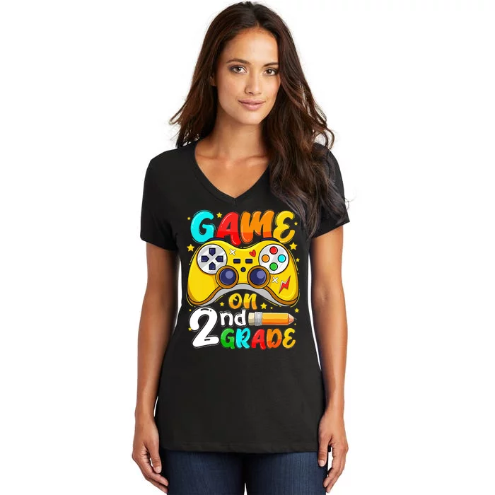 Game On 2nd Grade Back To School Gamer Women's V-Neck T-Shirt