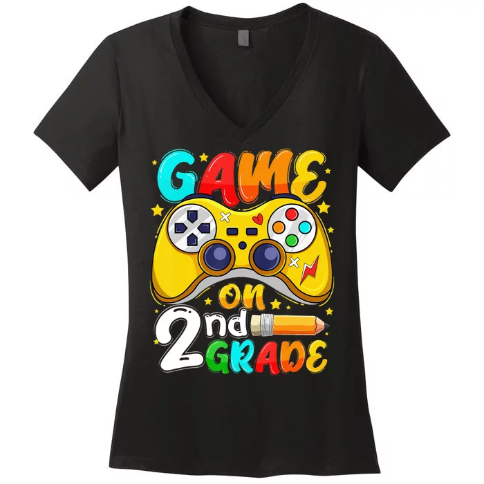 Game On 2nd Grade Back To School Gamer Women's V-Neck T-Shirt