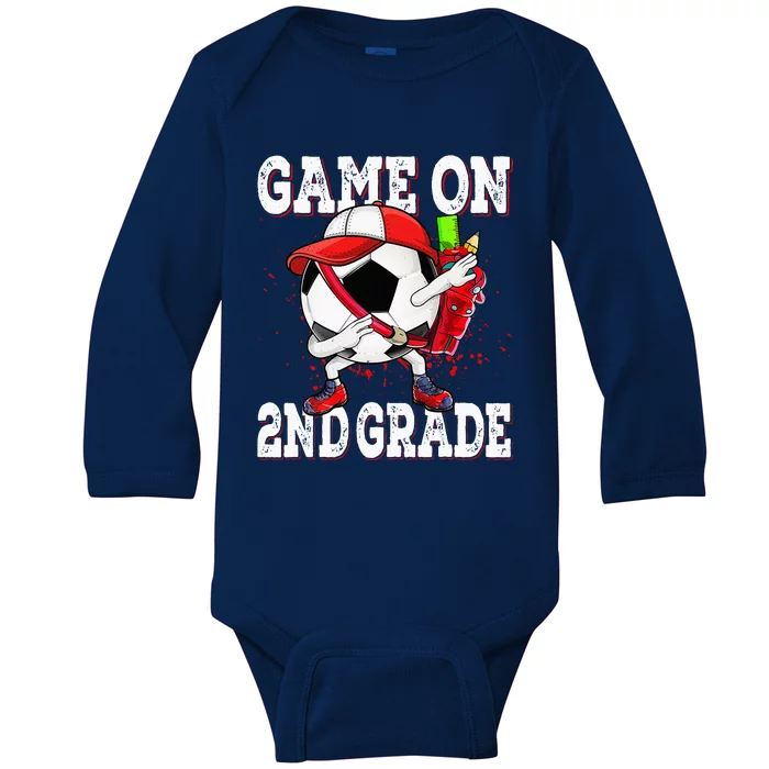 Game On 2nd Grade Soccer Dabbing Retro Player Backpack Baby Long Sleeve Bodysuit