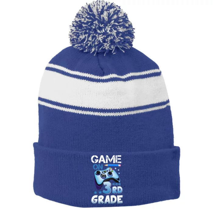 Game On 3Rd Grade First Day Gamer Back To School Gift Stripe Pom Pom Beanie