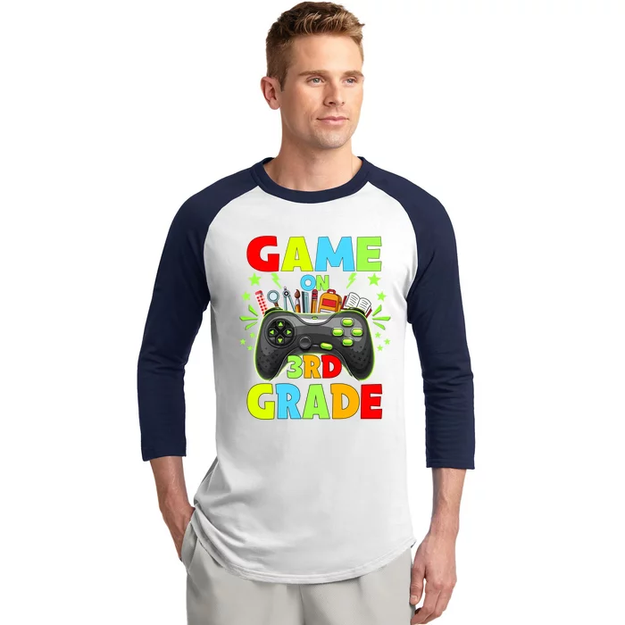 Game On 3Rd Grade Level Unlocked Video Game Gift Baseball Sleeve Shirt