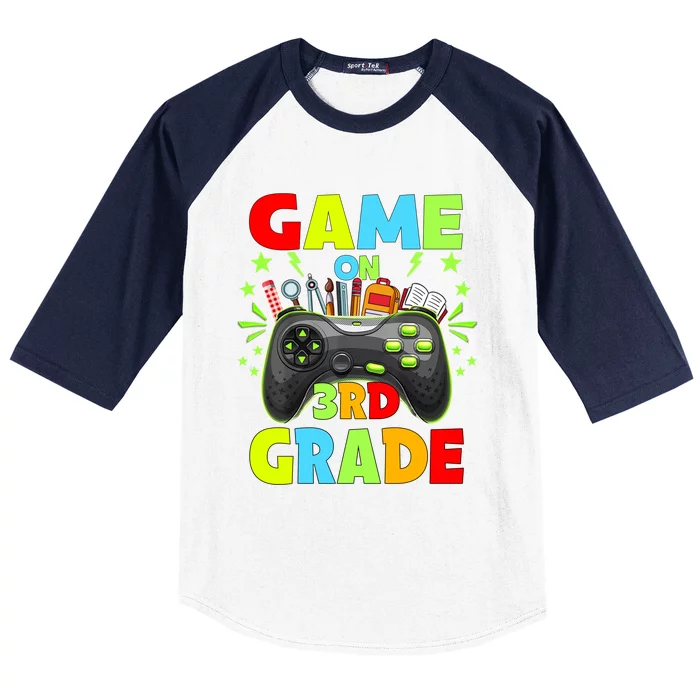 Game On 3Rd Grade Level Unlocked Video Game Gift Baseball Sleeve Shirt