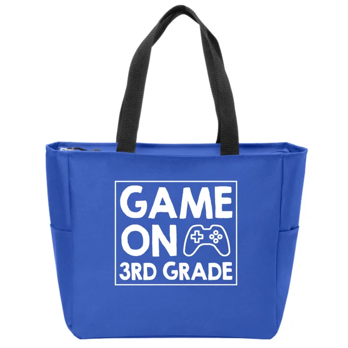 Game On 3Rd Gamer Hello Third Grade Heart Pencil Squad Neon Cute Gift Zip Tote Bag