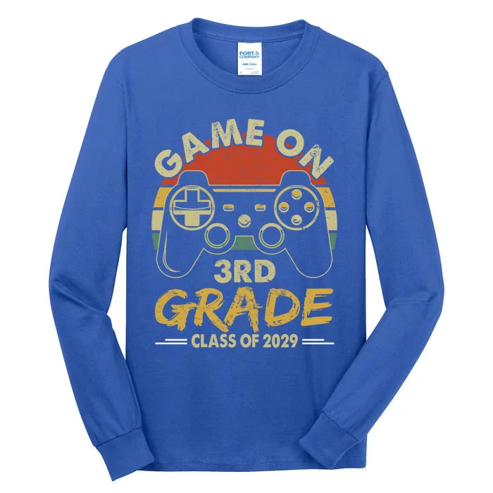 Game On 3Rd Grade Gamer Class Of 2029 Vintaged Fun S Gift Tall Long Sleeve T-Shirt