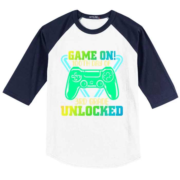 Game On 3Rd Grade Unlocked Video Game Lover 100Th Days Gift Baseball Sleeve Shirt