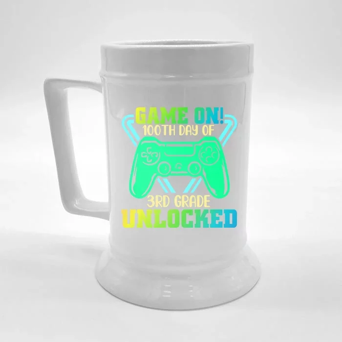 Game On 3Rd Grade Unlocked Video Game Lover 100Th Days Gift Front & Back Beer Stein