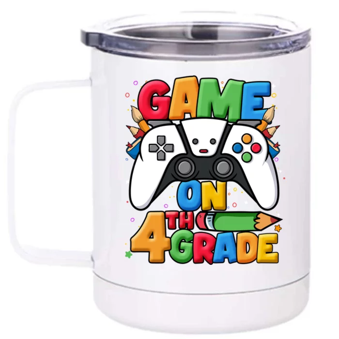 Game On 4Th Grade Back To School Fourth Grade Level Unlocked Gift Front & Back 12oz Stainless Steel Tumbler Cup