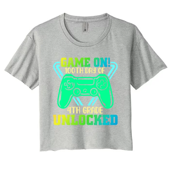 Game On 4Th Grade Unlocked Video Game Lover 100Th Days Gift Women's Crop Top Tee