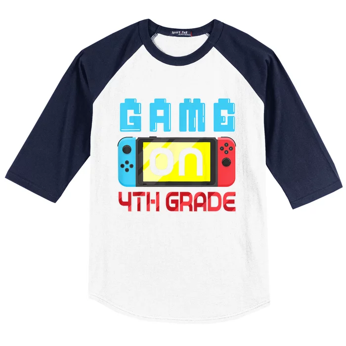 Game On 4th Grade Gaming Gamer Back To School Student Kids Baseball Sleeve Shirt