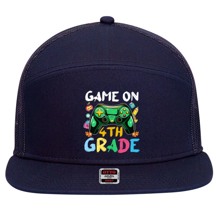 Game On 4Th Grade Back To School Gamer Gaming Gamer Gift 7 Panel Mesh Trucker Snapback Hat