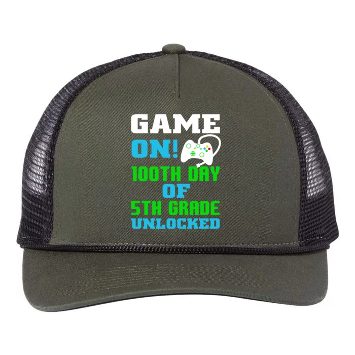 Game On 5Th Grade Unlocked Video Game Lover 100Th Days Funny Gift Retro Rope Trucker Hat Cap