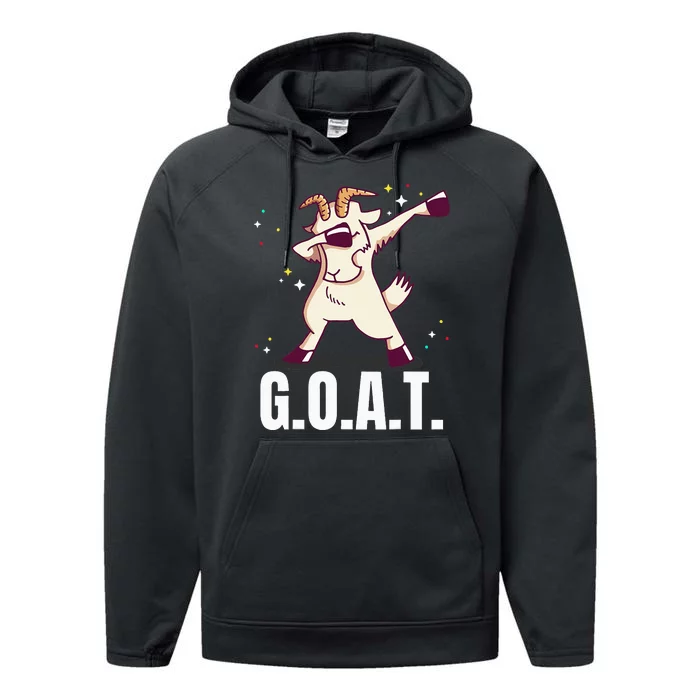 Greatest Of All Time G.O.A.T. Funny Goat Dab Dancing Design Performance Fleece Hoodie