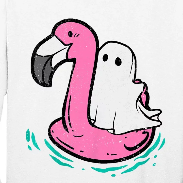 Ghost On A Pool Funny Spooky Summer Summerween Tall Long Sleeve T-Shirt