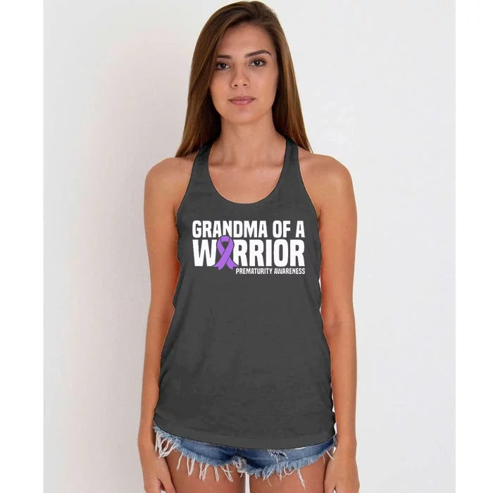 Grandma of a Warrior NICU Prematurity Awareness Women's Knotted Racerback Tank