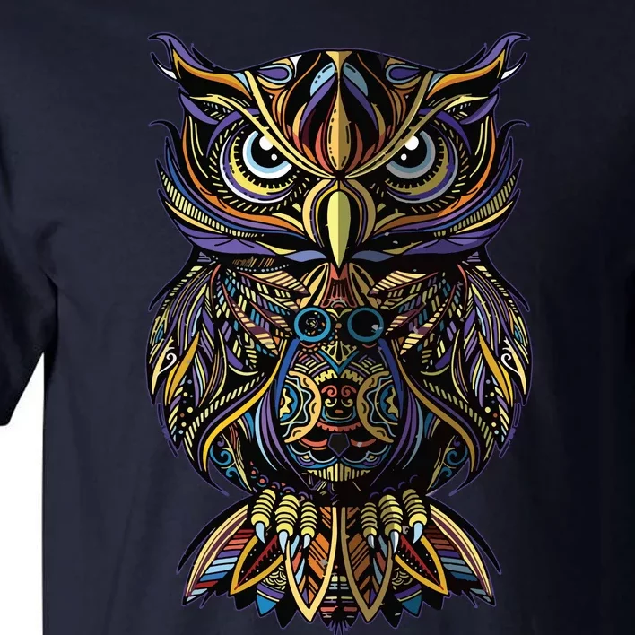 Geometric Owl Artistic Wise Angry Nocturnal Bird Men Women Tall T-Shirt