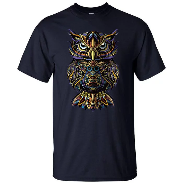 Geometric Owl Artistic Wise Angry Nocturnal Bird Men Women Tall T-Shirt