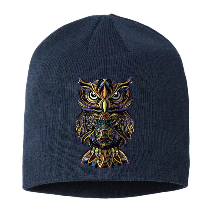 Geometric Owl Artistic Wise Angry Nocturnal Bird Men Women 8 1/2in Sustainable Knit Beanie