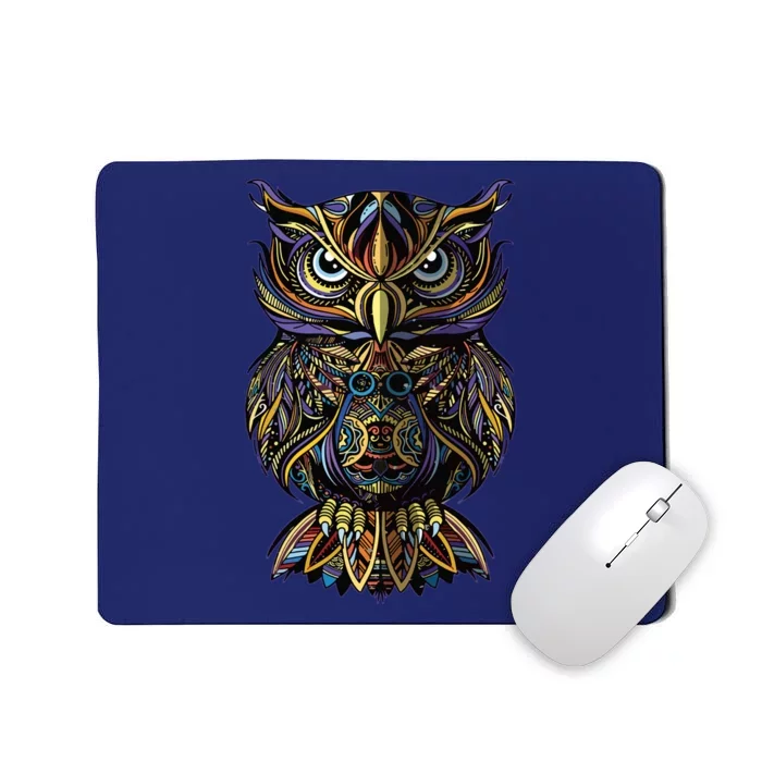 Geometric Owl Artistic Wise Angry Nocturnal Bird Men Women Mousepad