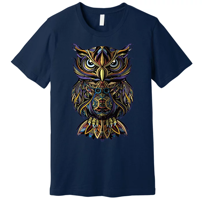 Geometric Owl Artistic Wise Angry Nocturnal Bird Men Women Premium T-Shirt