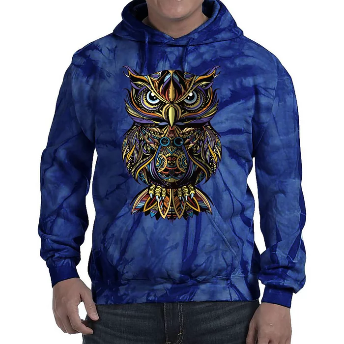 Geometric Owl Artistic Wise Angry Nocturnal Bird Men Women Tie Dye Hoodie