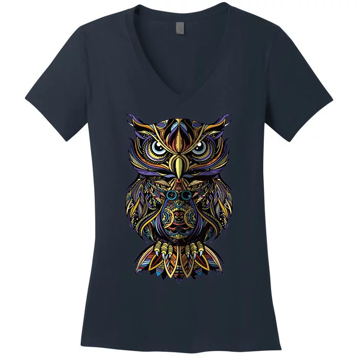 Geometric Owl Artistic Wise Angry Nocturnal Bird Men Women Women's V-Neck T-Shirt