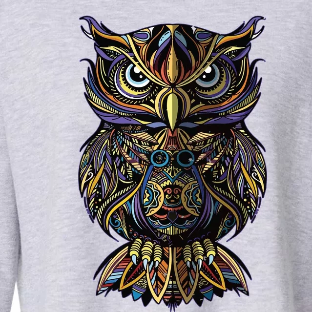 Geometric Owl Artistic Wise Angry Nocturnal Bird Men Women Cropped Pullover Crew