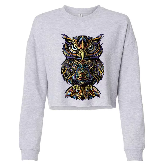 Geometric Owl Artistic Wise Angry Nocturnal Bird Men Women Cropped Pullover Crew