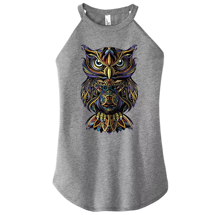 Geometric Owl Artistic Wise Angry Nocturnal Bird Men Women Women’s Perfect Tri Rocker Tank