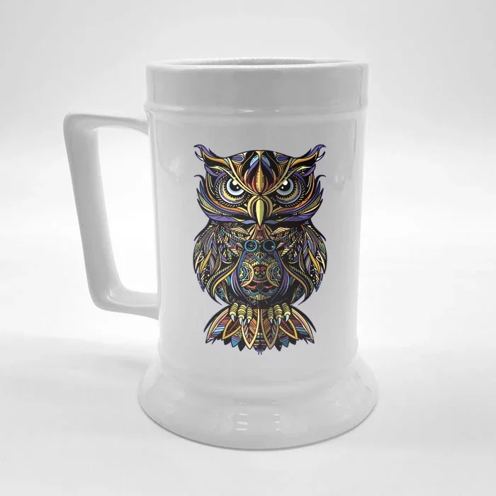 Geometric Owl Artistic Wise Angry Nocturnal Bird Men Women Front & Back Beer Stein