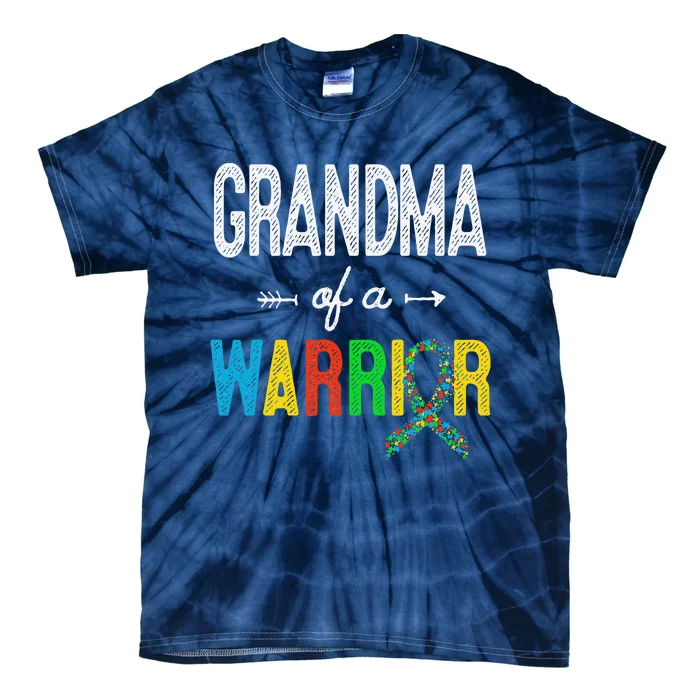 Grandma Of A Warrior Autism Awareness Support Tie-Dye T-Shirt