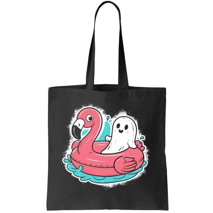 Ghost On A Pool Funny Spooky Summer Summerween Halloween Tote Bag