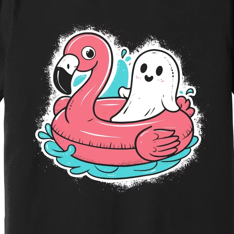 Ghost On A Pool Funny Spooky Summer Summerween Halloween Premium T-Shirt