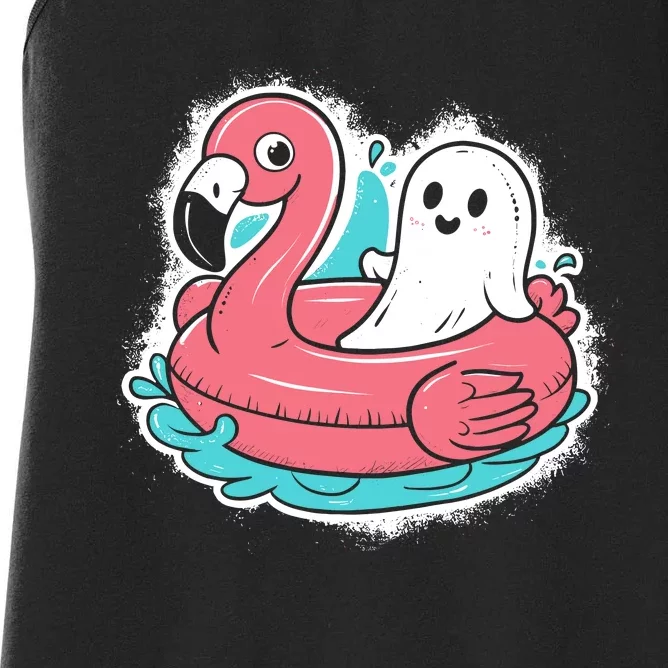 Ghost On A Pool Funny Spooky Summer Summerween Halloween Women's Racerback Tank